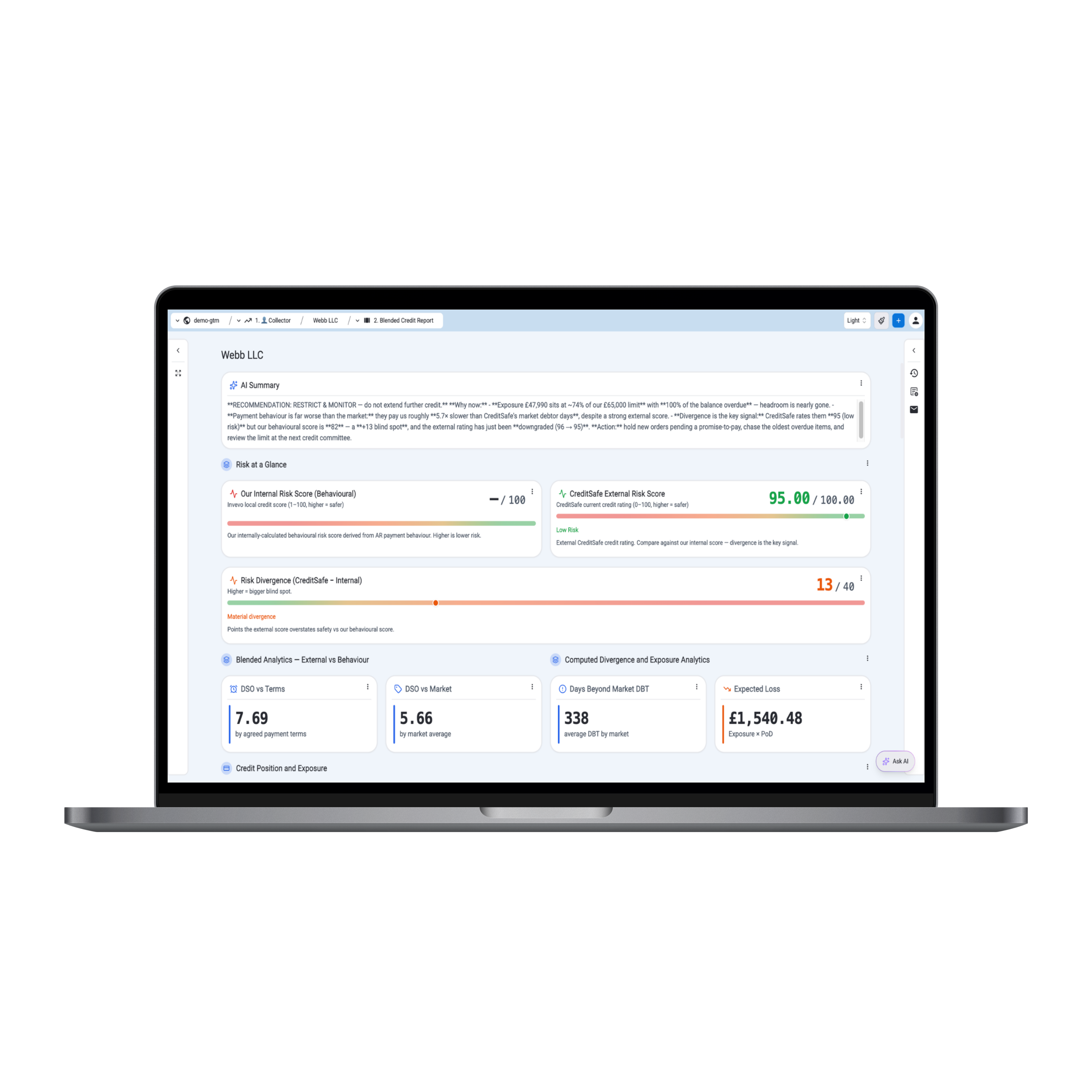 Invevo account intelligence laptop mockup