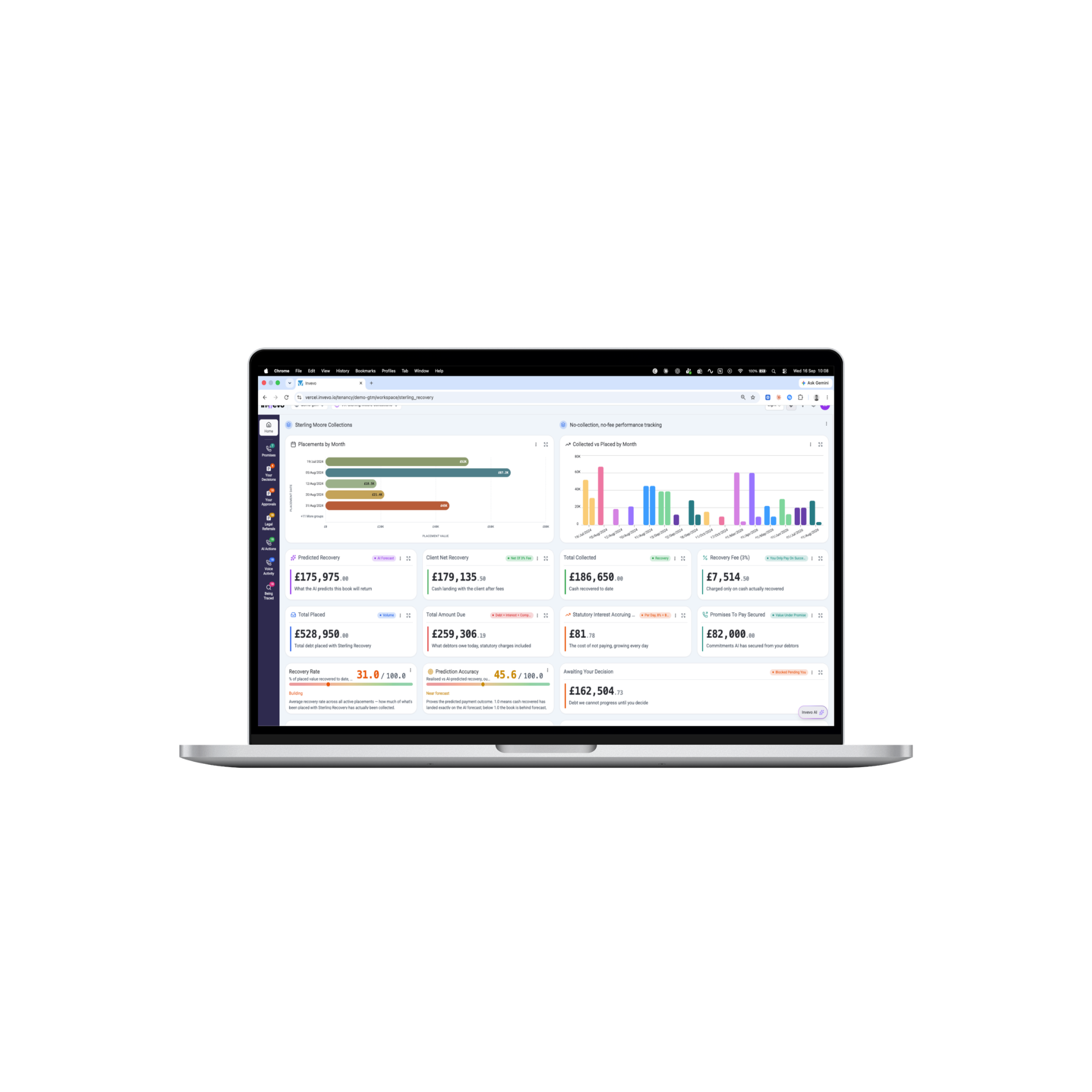 Sterling Moore dashboard showing recovery intelligence